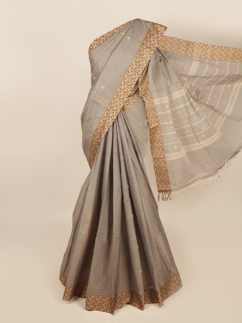 

Pothys Grey & Coffee Brown Paisley Zari Saree