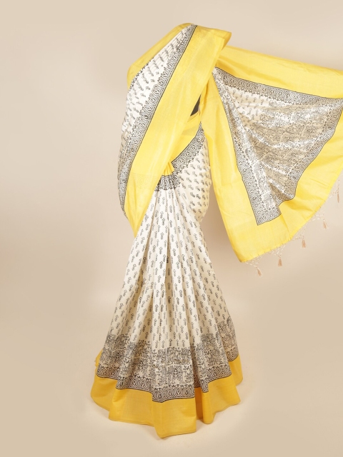 

Pothys Cream-Coloured & Yellow Ethnic Motifs Art Silk Saree