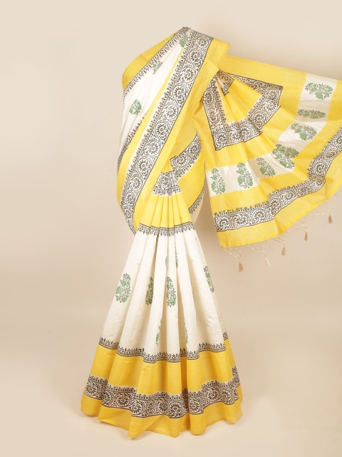 

Pothys Cream-Coloured & Yellow Floral Art Silk Saree