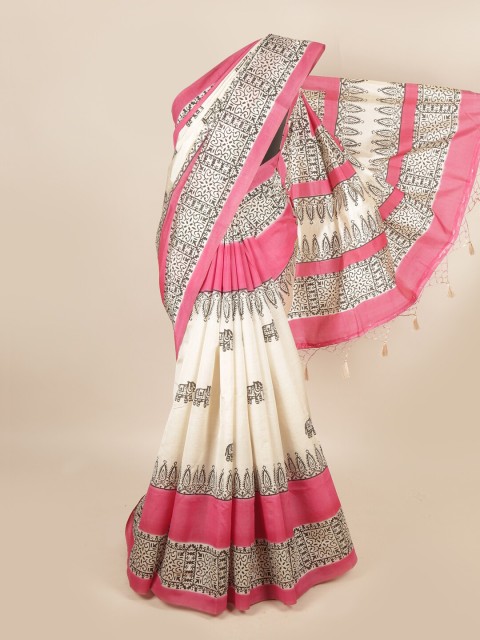 

Pothys Cream-Coloured & Black Art Silk Saree