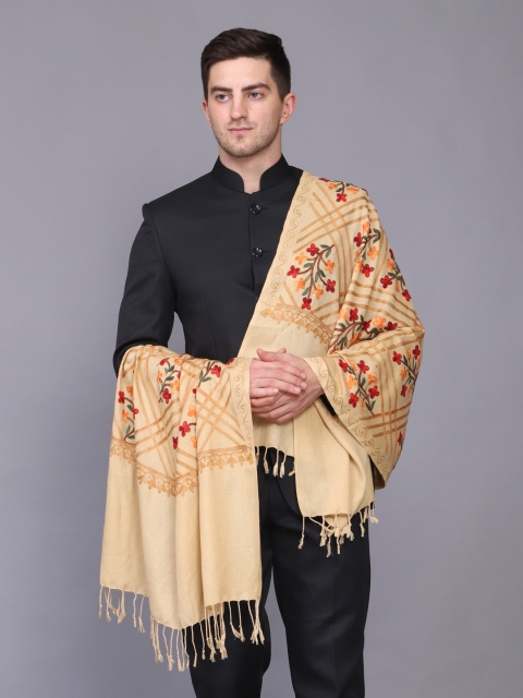 

WEAVERS VILLA Men Beige & Red Acrylic Embroidered Stole