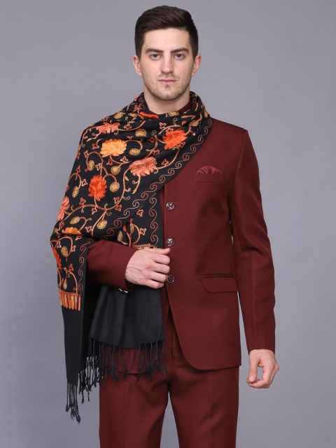 

WEAVERS VILLA Men Black & Orange Embroidered Stole