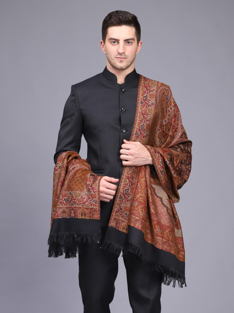

WEAVERS VILLA Men Black & Red Woven Design Shawl