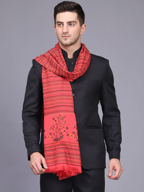 

WEAVERS VILLA Men Coral Pink Woven-Design Shawl