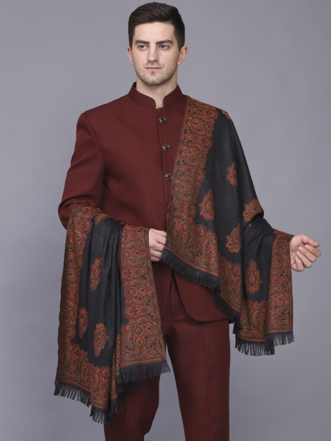 

WEAVERS VILLA Men Black & Maroon Woven Design Shawl