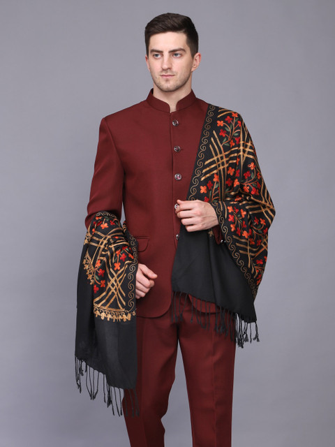 

WEAVERS VILLA Men Black & Red Embroidered Stole