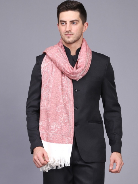

WEAVERS VILLA Men White & Peach-Coloured Woven Design Shawl