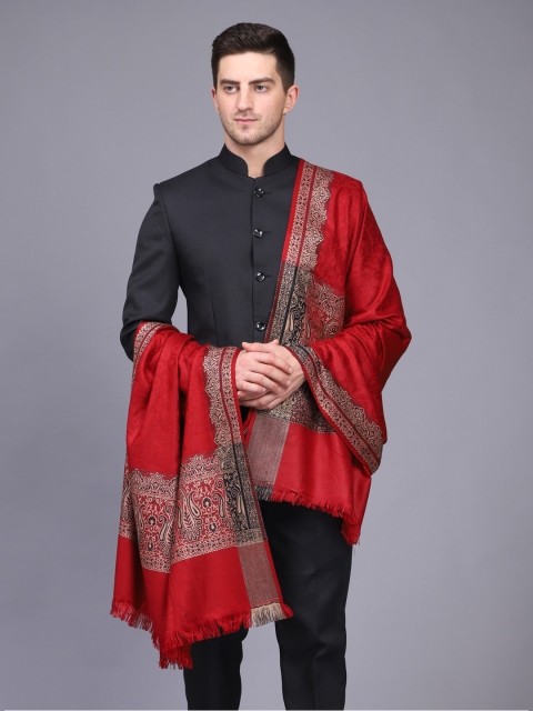

WEAVERS VILLA Men Maroon & Beige Woven Design Shawl