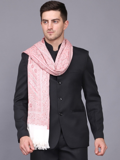 

WEAVERS VILLA Men White & Pink Woven Design Shawl
