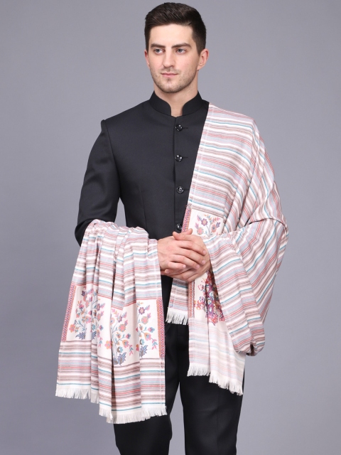 

WEAVERS VILLA Men White & Blue Woven-Design Shawl