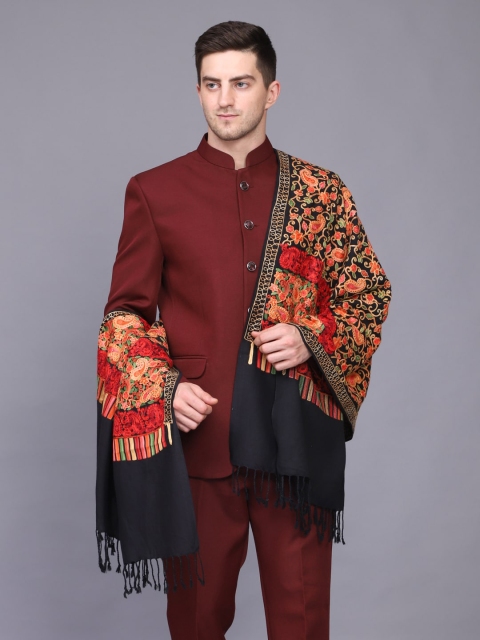 

WEAVERS VILLA Men Black Ethnic Motifs Embroidered Acrylic Stole