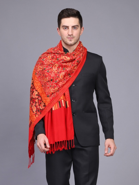 

WEAVERS VILLA Men Red & Green Embroidered Stole