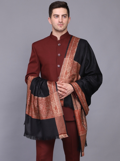 

WEAVERS VILLA Men Black & Maroon Woven-Design Shawl