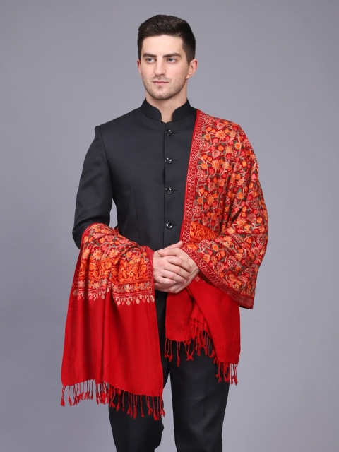 

WEAVERS VILLA Men Red & Orange Embroidered Stole