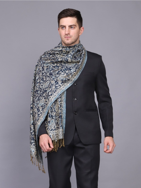 

WEAVERS VILLA Men Cream-Coloured & Blue Woven Design Stole