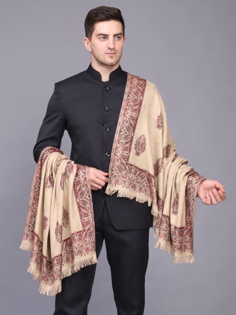 

WEAVERS VILLA Men Beige & Maroon Woven-Design Shawl