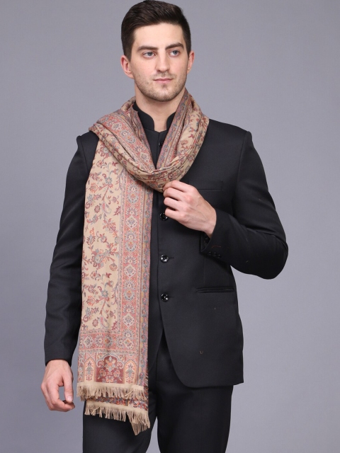 

WEAVERS VILLA Men Beige & Red Woven Design Woolen Shawl