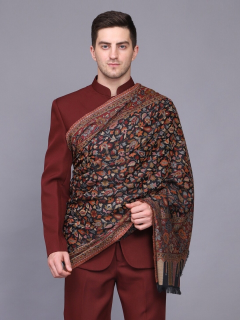 

WEAVERS VILLA Men Black Woven Design Woollen Shawl
