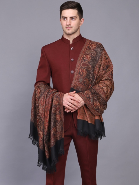 

WEAVERS VILLA Men Black & Orange Woven Design Shawl