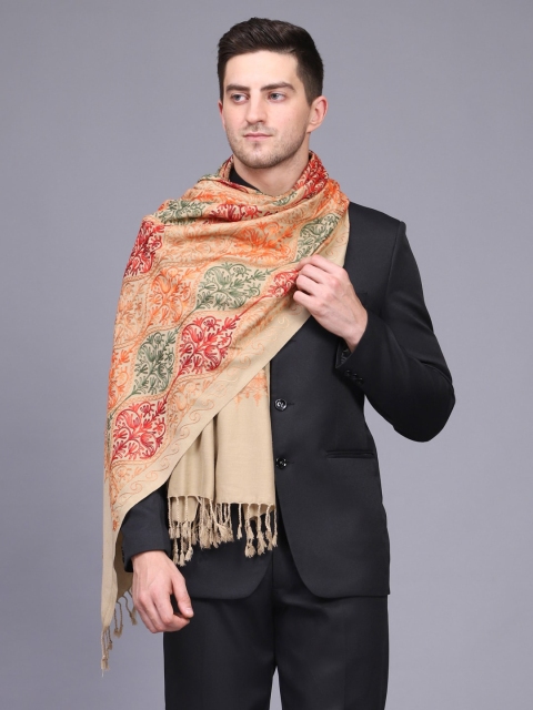 

WEAVERS VILLA Men Beige & Orange Acrylic Woven Design Stole