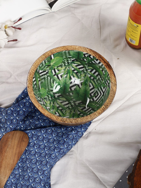 

The Decor Mart Brown & Green Printed Wooden Bowl