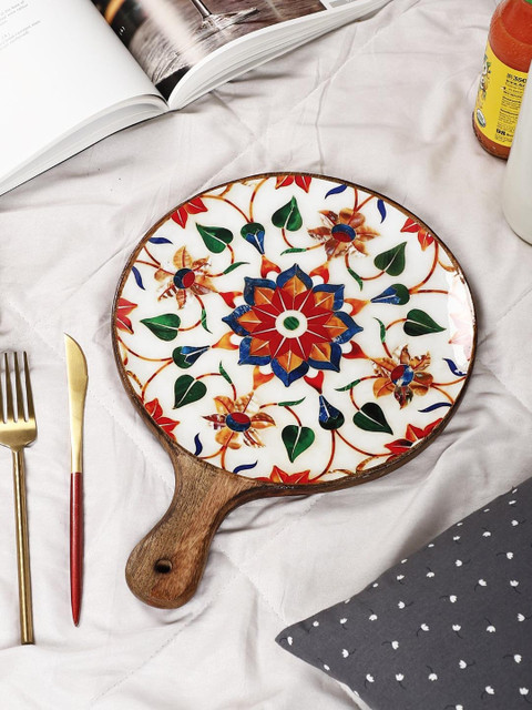 

The Decor Mart White & Green Meena Printed Wooden Platter