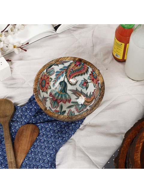 

The Decor Mart Brown & White Printed Wooden Bowl