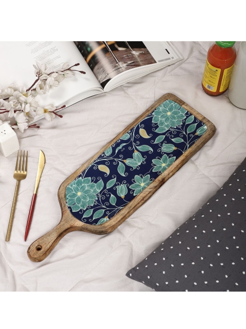 

The Decor Mart Blue Handpainted Rectangular Wooden Food Platter