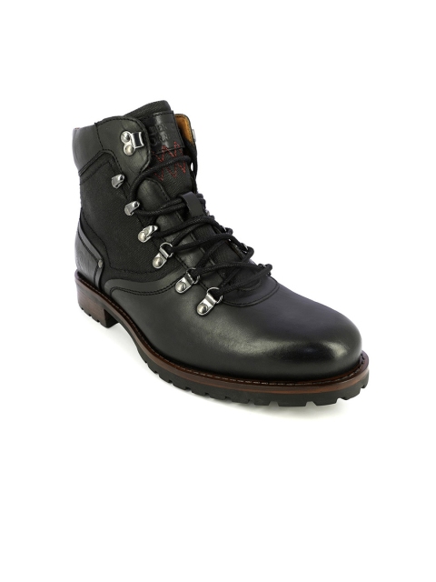 

Alberto Torresi Men Black Solid Lace Up Mid-Top Combat Boots