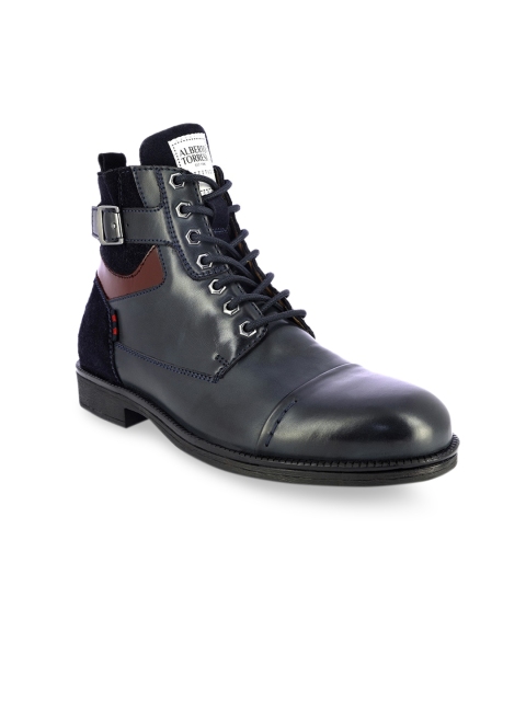 

Alberto Torresi Men Navy Blue Colourblocked Leather Flat Boots