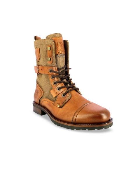 

Alberto Torresi Men Tan Leather High-Top Military Combat Flat Boots