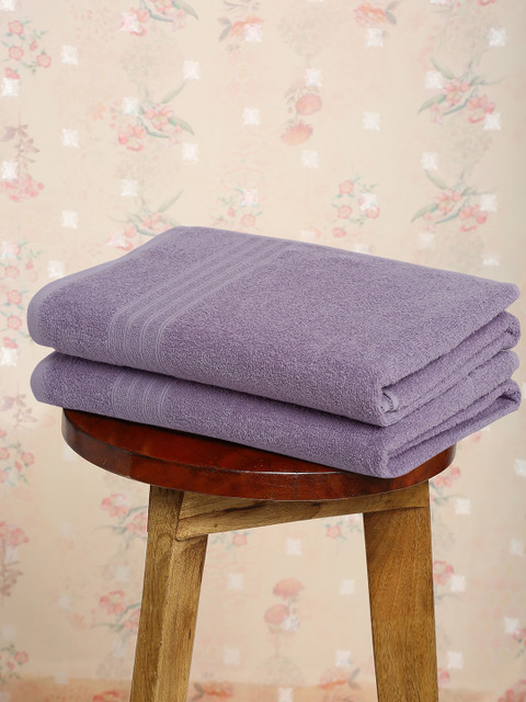 

Trident Purple Solid Set Of 2 Cotton 400 GSM Towel Set, Lavender