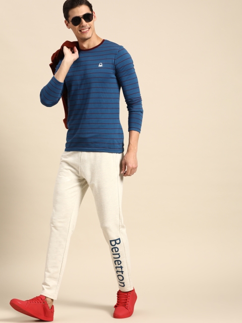 

United Colors of Benetton Men Off-White Brand Logo Print Track Pants