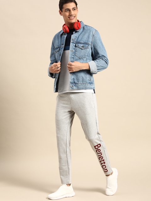 

United Colors of Benetton Men Grey Melange Lounge Pants With Brand Logo Details