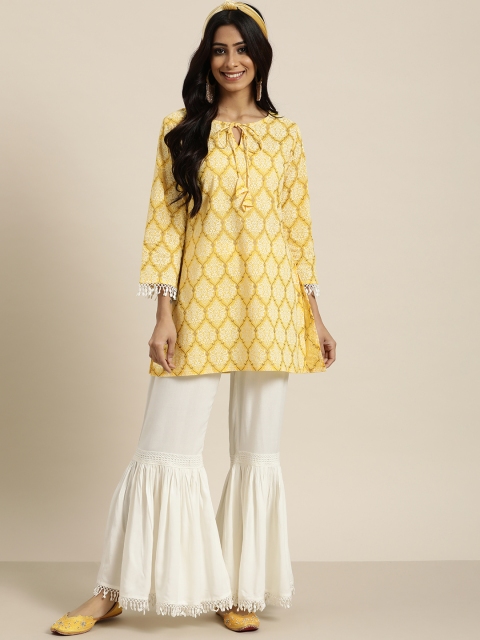 

Sangria Women Yellow Ethnic Motifs Printed Pure Cotton Kurti & Sharara