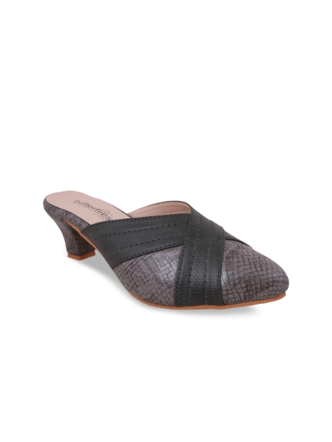 

Butterflies Grey & Black Textured PU Block Mules