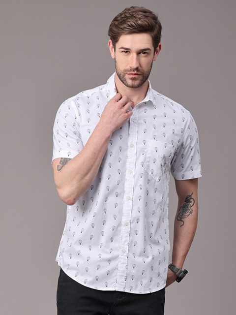 

FOGA Men White Slim Fit Opaque Printed Casual Shirt