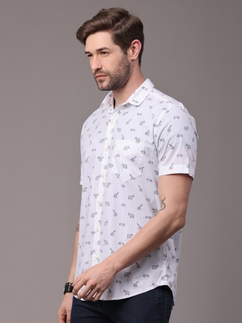 

FOGA Men White Slim Fit Floral Opaque Printed Casual Shirt