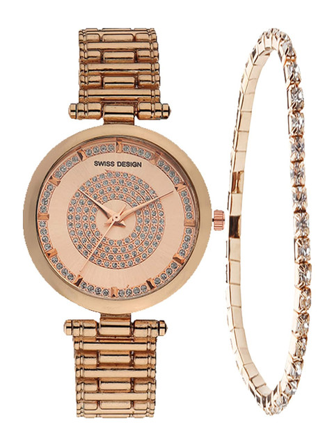 

Swiss Design Women Rose Gold Gift Set of Watch & Bangle Bracelet