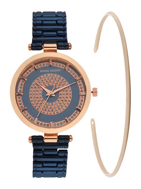 

Swiss Design Women Navy Blue & Gold-Toned Gift Set of a Watch and a Bangle