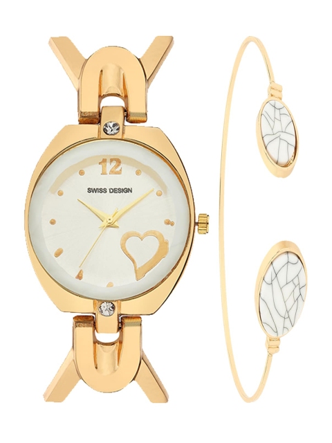 

Swiss Design Women White & Gold Toned Watch Gift Set