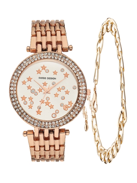 

Swiss Design Women Rose Gold-Toned Watch Gift Set SDWGift Set-214