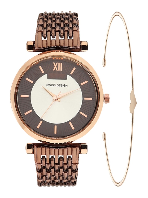 

Swiss Design Women Copper & Gold-Toned Watch and Bracelet Gift Set
