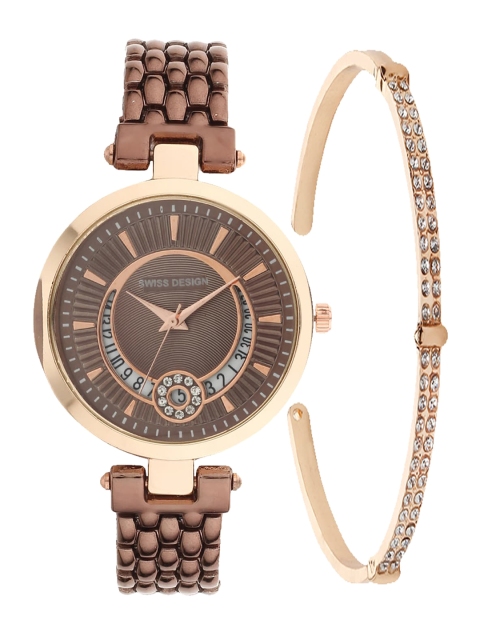 

Swiss Design Woman Brown Bangle & Bracelet Watch Gift Set