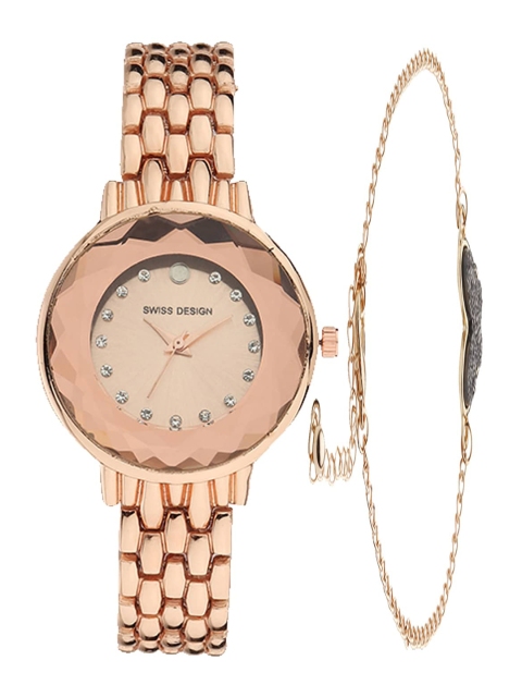

Swiss Design Women Rose Embellished Watch Gift Set