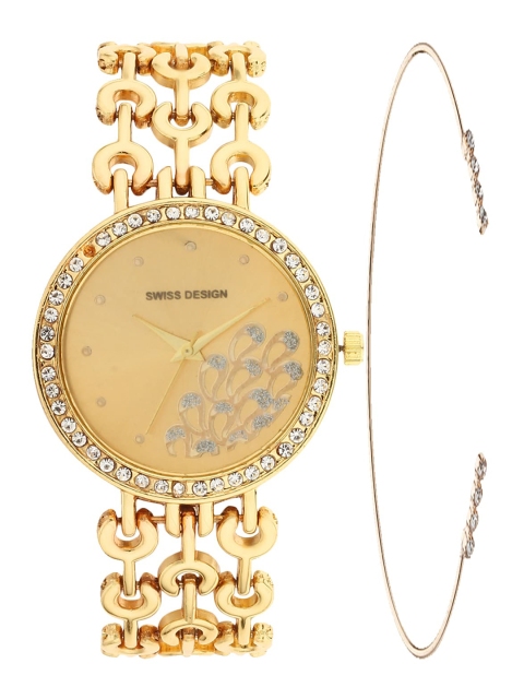 

Swiss Design Women Gold Toned Watch & Jewellery Gift Set