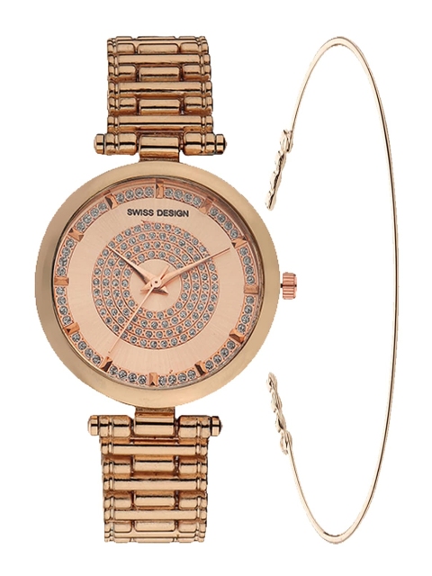 

Swiss Design Women Rose Gold-Toned Gift Set of a Watch and a Bangle