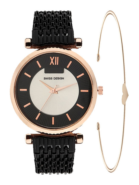 

Swiss Design Women Black Watch Gift Set