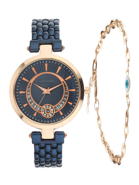 

Swiss Design Women Blue Watch & Bracelet Gift Set