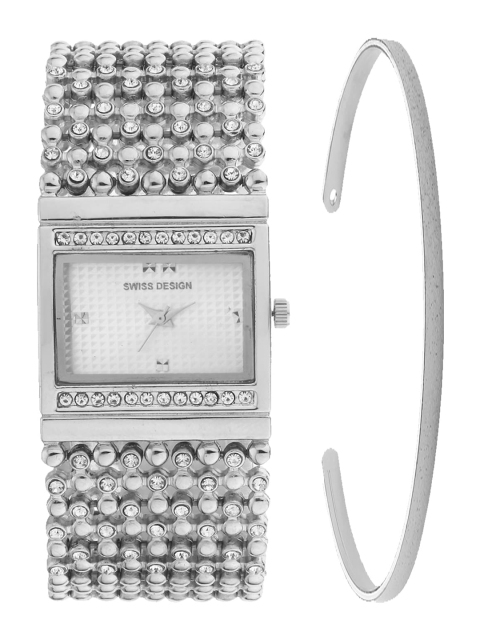 

Swiss Design Women Silver-Toned Watch & Bracelet Gift Set